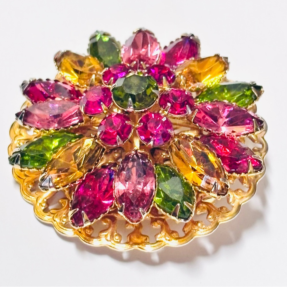 🍬Vintage Fruit Salad Multi Colored Candy Rhinestone Brooch